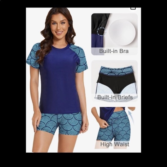 Bonneuitbebe Women's Two Piece Rash Guard Short Sleeve. Size: XS. - Picture 10 of 12